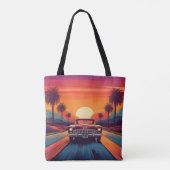 Retro Sunset Drive met Classic Car Canvas tas (Achterkant)