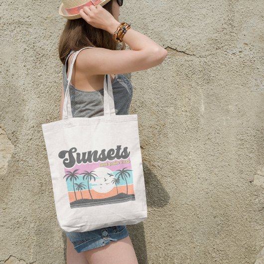 Retro Sunset en palmboom Tote Bag