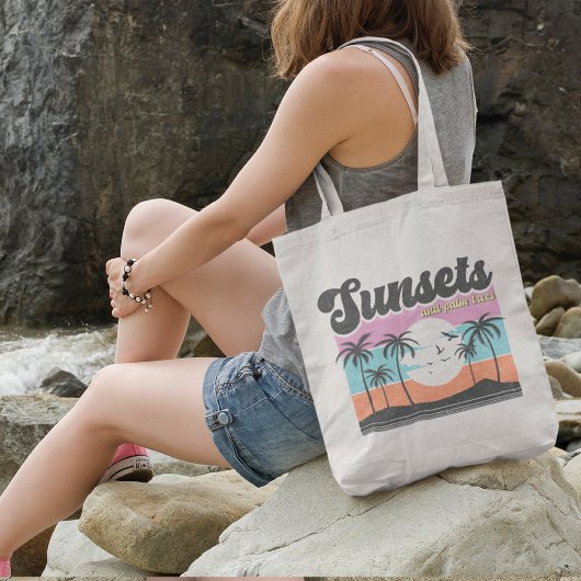 Retro Sunset en palmboom Tote Bag