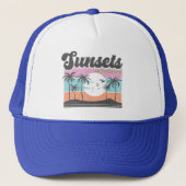 Retro Sunset en palmboom Trucker Pet (Voorkant)