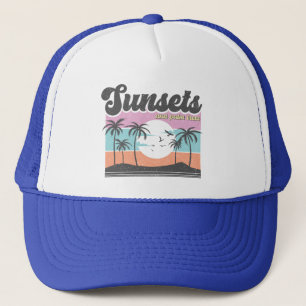 Retro Sunset en palmboom Trucker Pet