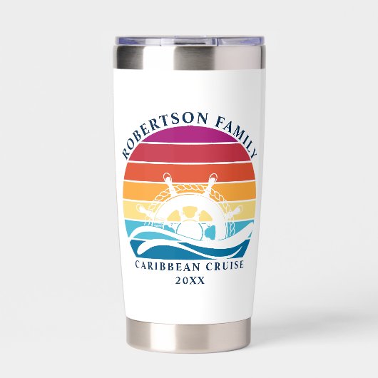 Retro Sunset Familie Cruiseschip Nautisch Geïsoleerde Drinkbeker (Voorkant)
