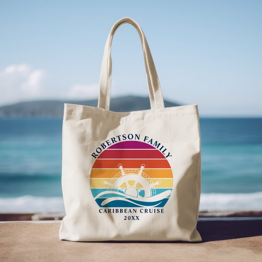 Retro Sunset Familie Cruiseschip Nautisch Tote Bag