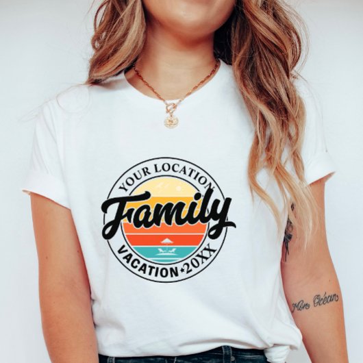 Retro Sunset Family Vacation; Custom Location T-shirt