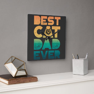 Retro  Sunset Fathers Day Best Cat Dad ever Vierkante Klok