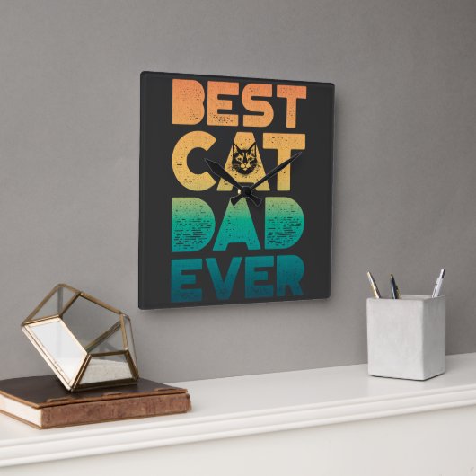 Retro  Sunset Fathers Day Best Cat Dad ever Vierkante Klok (Kantoor)