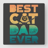Retro  Sunset Fathers Day Best Cat Dad ever Vierkante Klok (Voorkant)