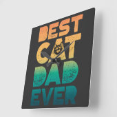 Retro  Sunset Fathers Day Best Cat Dad ever Vierkante Klok (Hoek)
