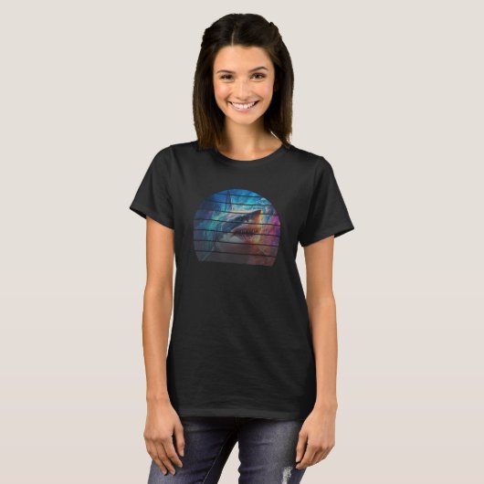 Retro sunset fierce great white shark ocean deep s t-shirt (Voorkant volledig)