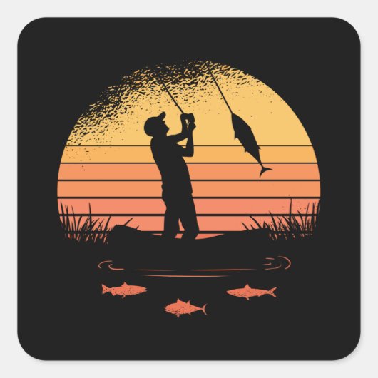 Retro Sunset Fisher Lake Vist Gift Vierkante Sticker (Voorkant)