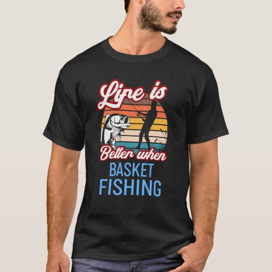 Retro Sunset Fishing  When Basket Fishing T-shirt (Voorkant)