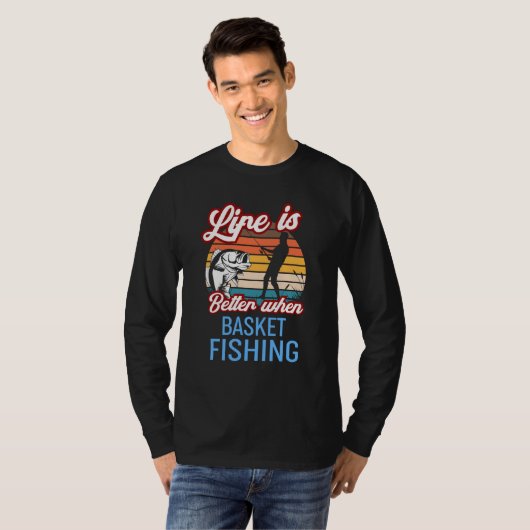 Retro Sunset Fishing  When Basket Fishing T-shirt (Voorkant volledig)
