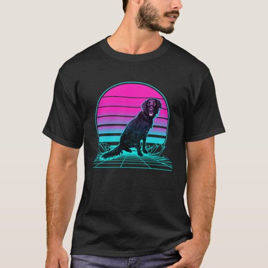  Retro Sunset Flat Coated Retriever T-shirt (Voorkant)