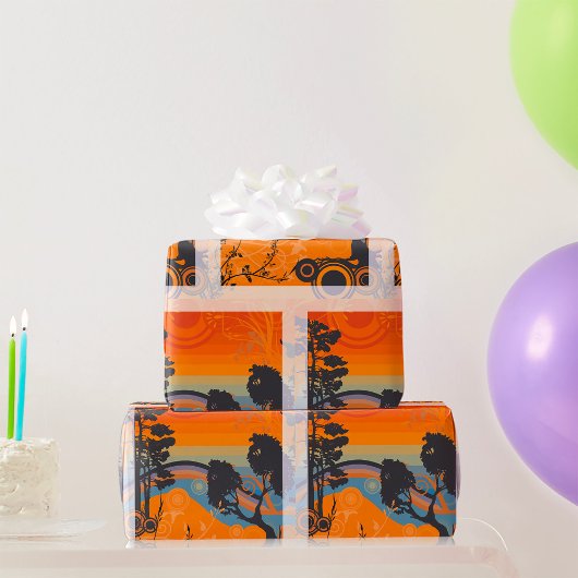 Retro Sunset Forest Landschap Abstract Cadeaupapier