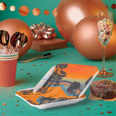 Retro Sunset Forest Landschap Abstract Papieren Bordje