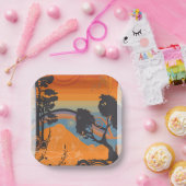 Retro Sunset Forest Landschap Abstract Papieren Bordje (Feest)