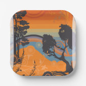 Retro Sunset Forest Landschap Abstract Papieren Bordje (Voorkant)
