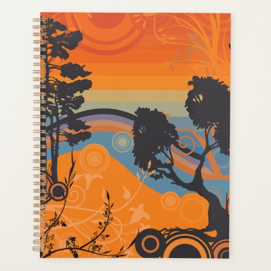 Retro Sunset Forest Landschap Abstract Planner (Voorkant)