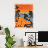 Retro Sunset Forest Landschap Abstract Poster (Thuiskantoor)