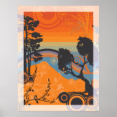 Retro Sunset Forest Landschap Abstract Poster (Voorkant)