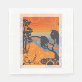 Retro Sunset Forest Landschap Abstract Servet (Voorkant)