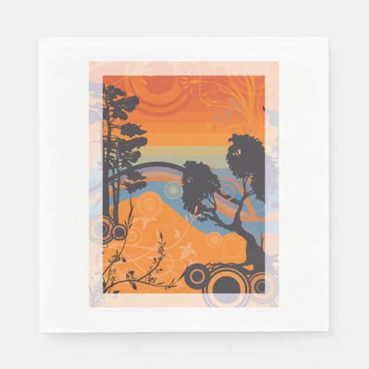 Retro Sunset Forest Landschap Abstract Servet (Voorkant)