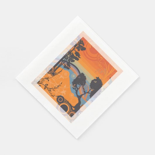 Retro Sunset Forest Landschap Abstract Servet (Hoek)