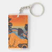 Retro Sunset Forest Landschap Abstract Sleutelhanger (achterkant)