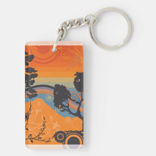 Retro Sunset Forest Landschap Abstract Sleutelhanger (achterkant)