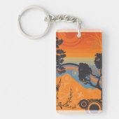 Retro Sunset Forest Landschap Abstract Sleutelhanger (Voorkant)