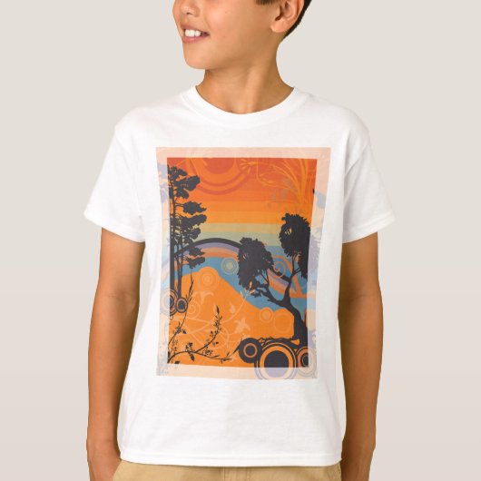 Retro Sunset Forest Landschap Abstract T-shirt (Voorkant)
