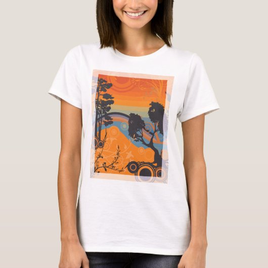 Retro Sunset Forest Landschap Abstract T-shirt (Voorkant)