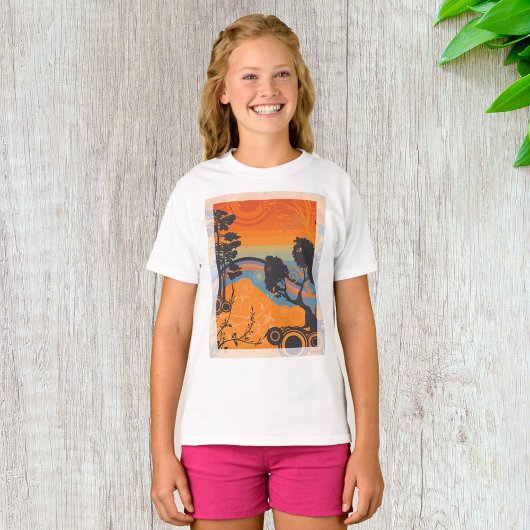 Retro Sunset Forest Landschap Abstract T-shirt