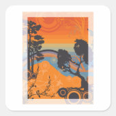 Retro Sunset Forest Landschap Abstract Vierkante Sticker (Voorkant)