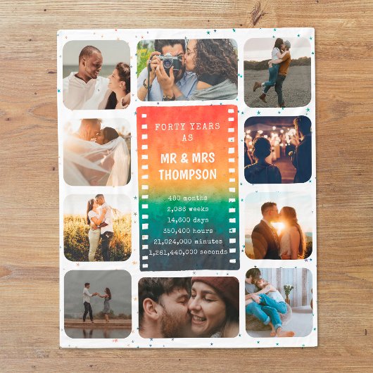 Retro Sunset Foto van de heer en mevrouw 40e Jubil Fleece Deken