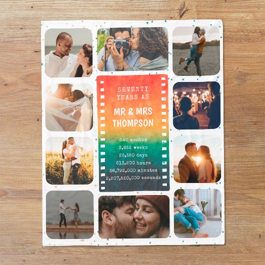 Retro Sunset Foto van de heer en mevrouw 70e Jubil Fleece Deken