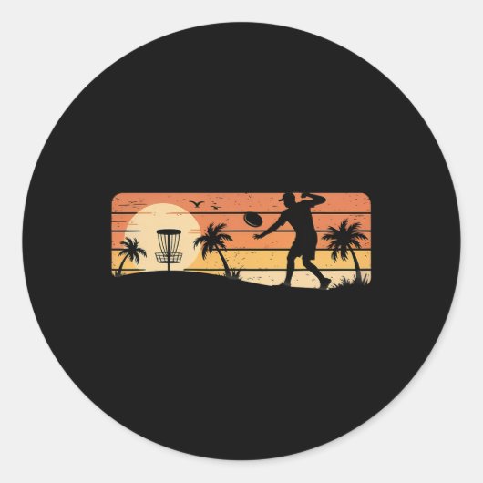 Retro Sunset Frisbee Golf Speler Disc Golf  Ronde Sticker (Voorkant)