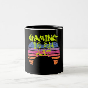 Retro Sunset Gaming Controller Kunst Gamer Citaat Tweekleurige Koffiemok