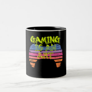 Retro Sunset Gaming Controller Kunst Gamer Citaat Tweekleurige Koffiemok