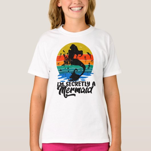  Retro Sunset geheim een zeemeermin T-shirt (Voorkant)