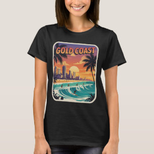 Retro Sunset Gold Coast Australië Surfer Beach T-shirt
