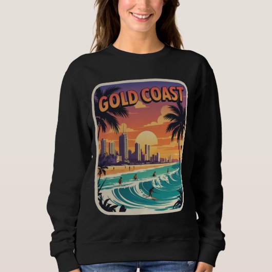 Retro Sunset Gold Coast Australië Surfer Beach Trui (Voorkant)