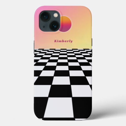 Retro Sunset Gradient Checkerboard Case-Mate iPhone Case (Achterkant)