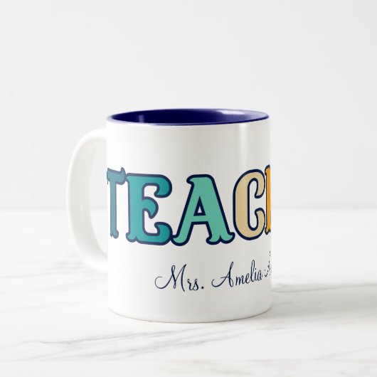 Retro Sunset Gradient Teacher Appreciation Gift Tweekleurige Koffiemok (Voorkant links)