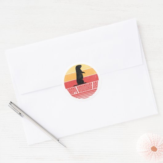 Retro Sunset Groundhog Day Ronde Sticker (Envelop)