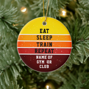 Retro Sunset Gym Trainer Coach Eat Sleep Herhalen Keramisch Ornament