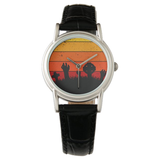  Retro Sunset Halloween begraafplaats I Horloge (Voorkant)