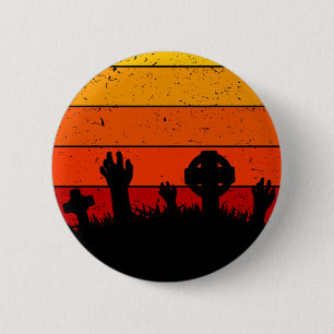 Retro Sunset Halloween begraafplaats I Ronde Button 5,7 Cm