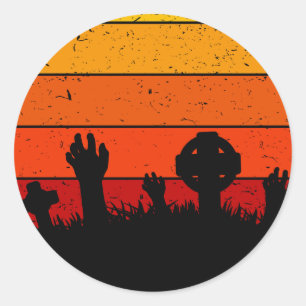 Retro Sunset Halloween begraafplaats I Ronde Sticker