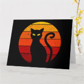  Retro Sunset Halloween Black Cat I Kaart (Gele Bloem)
